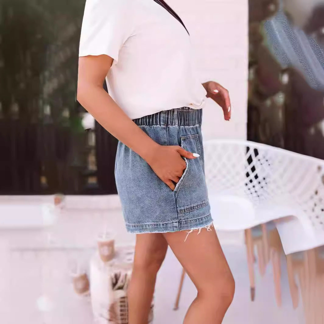 Damen Denim-Shorts mit elastischem Bund und praktischen Taschen Sovae