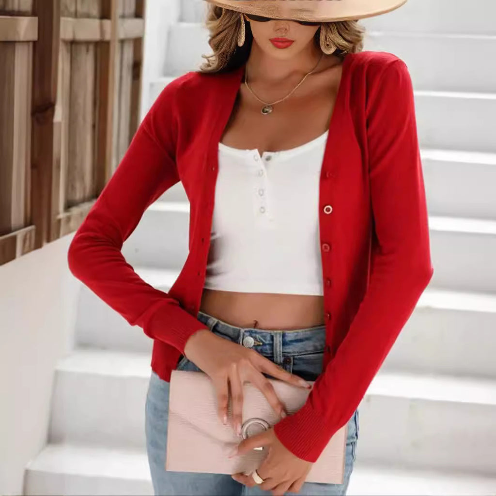Damen elegante Strickjacke mit Knopfverschluss Sovae
