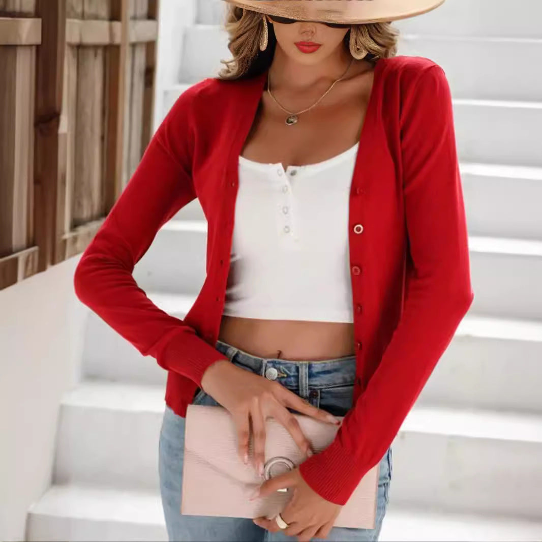 Damen elegante Strickjacke mit Knopfverschluss Sovae