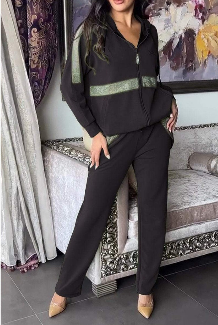 Damen sportliches und elegantes Freizeit-Set mit glänzenden Akzenten Sovae