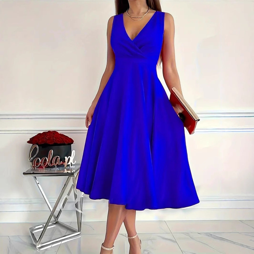Damen A-Linien-Kleid mit V-Ausschnitt und schmeichelndem Schnitt Sovae