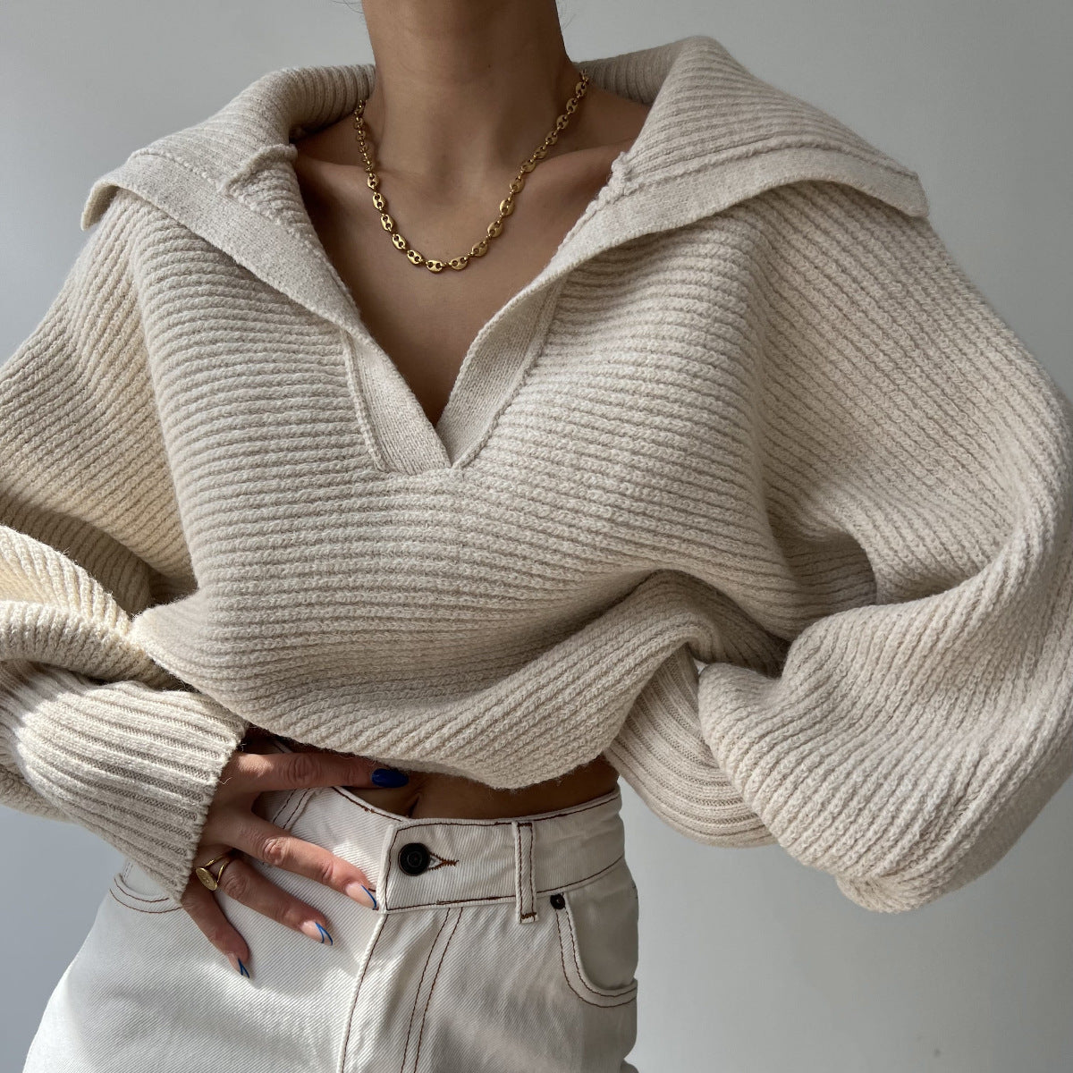 Damen Relaxed-Fit Pullover mit V-Ausschnitt Sovae