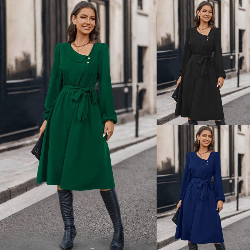Damen Midikleid mit tailliertem Gürtel Sovae