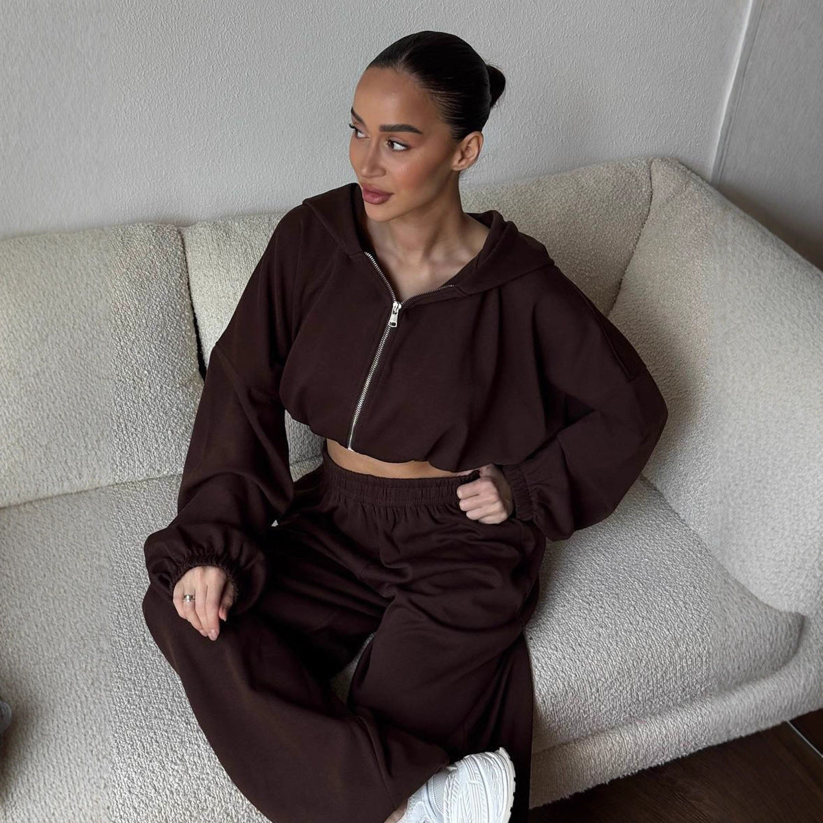 Damen Sportlicher Cropped-Trainingsanzug mit Reißverschluss Sovae