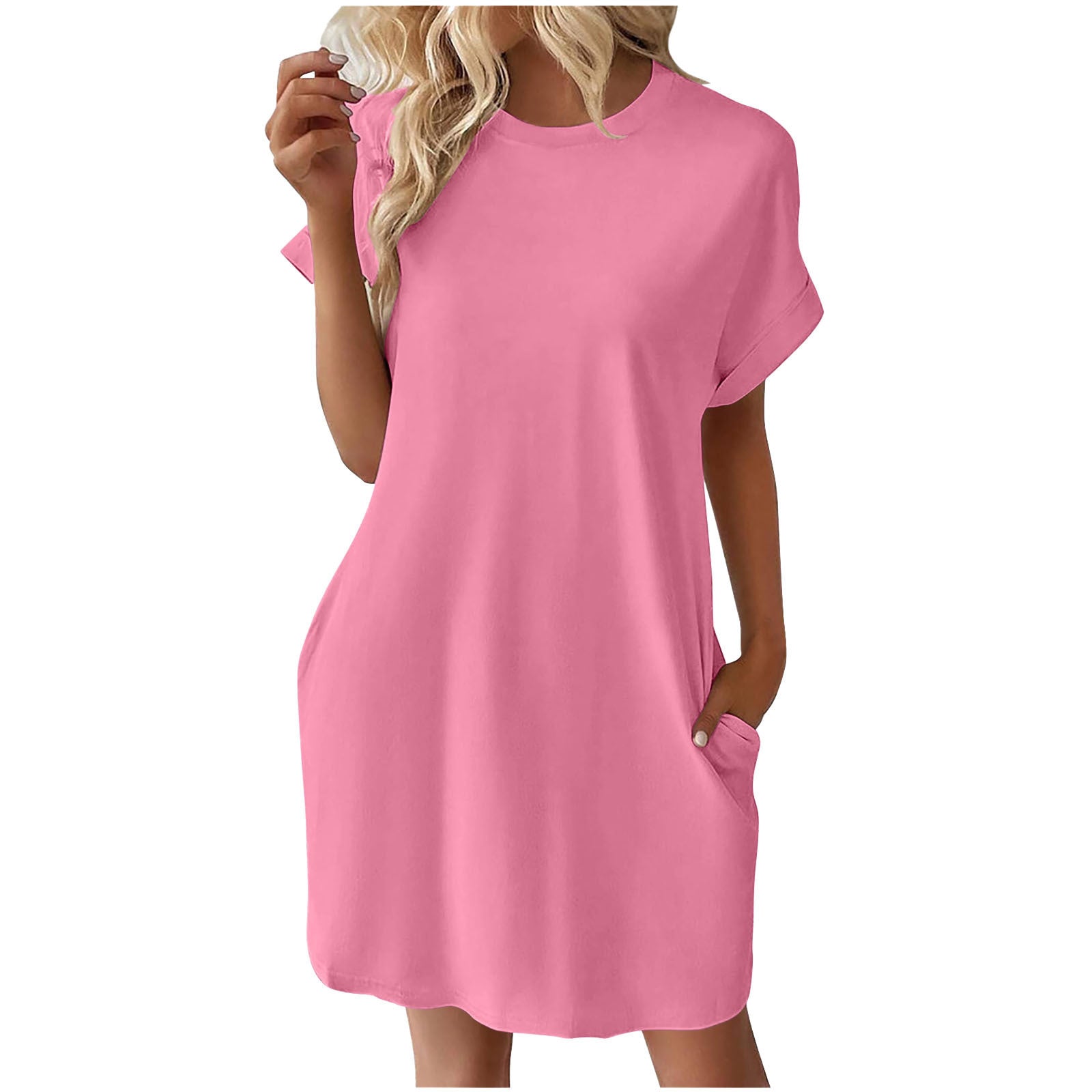 Damen lässiges Taschen T-Shirt Kleid Sovae