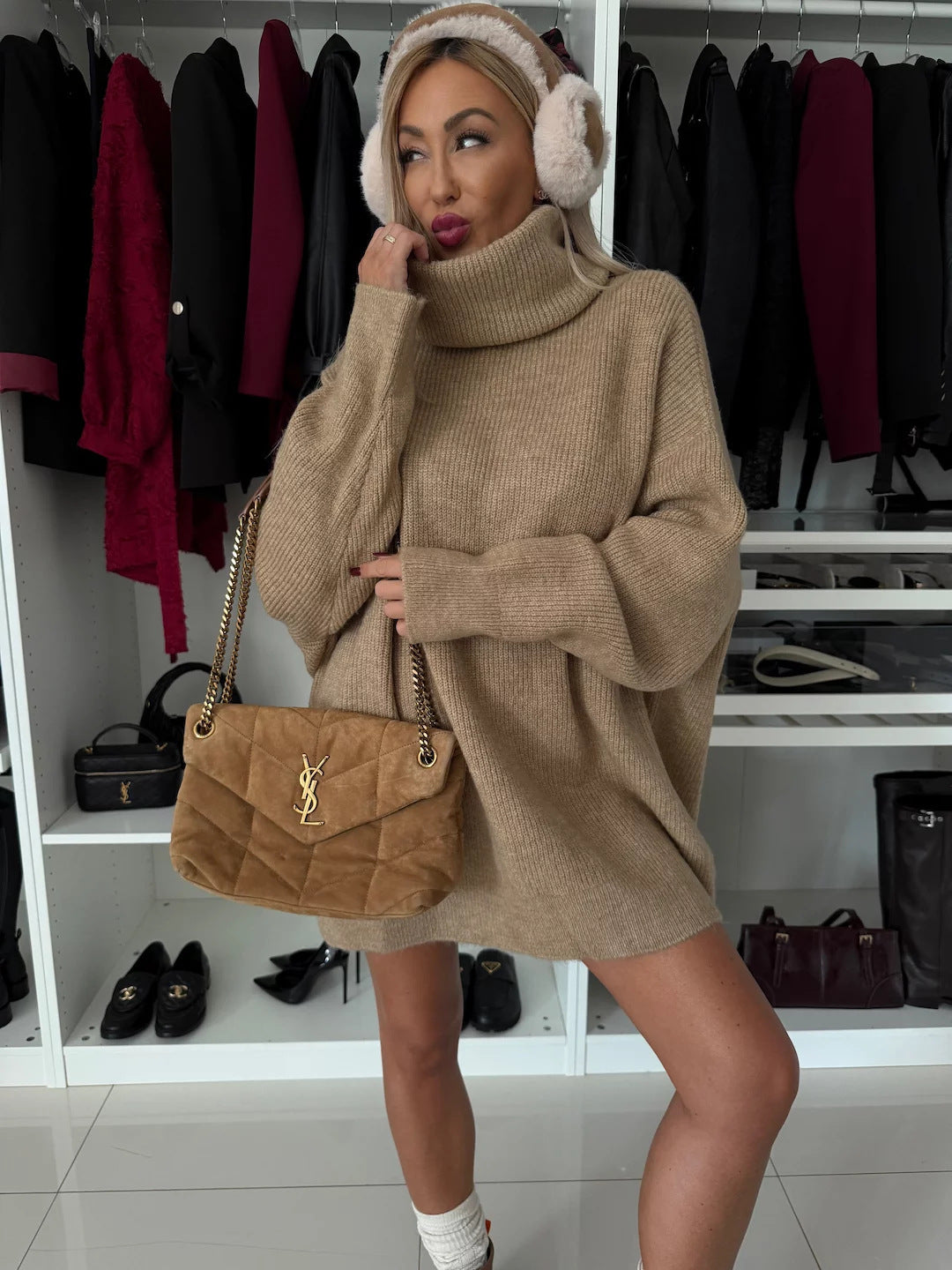 Damen Oversized Strickpullover mit Rollkragen Sovae