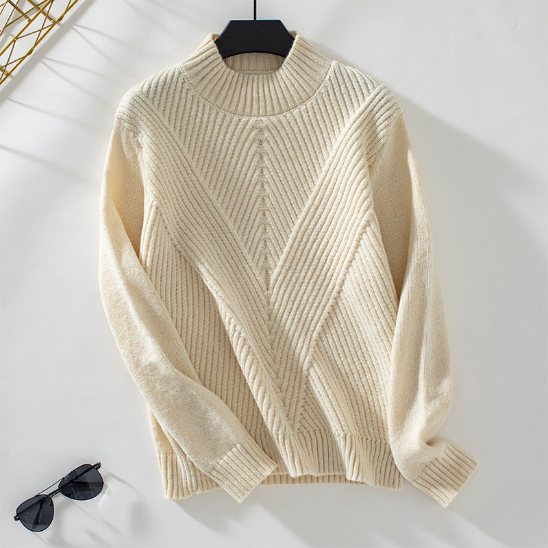 Damen modischer Strickpullover mit hochschließendem Kragen und V-Design Sovae