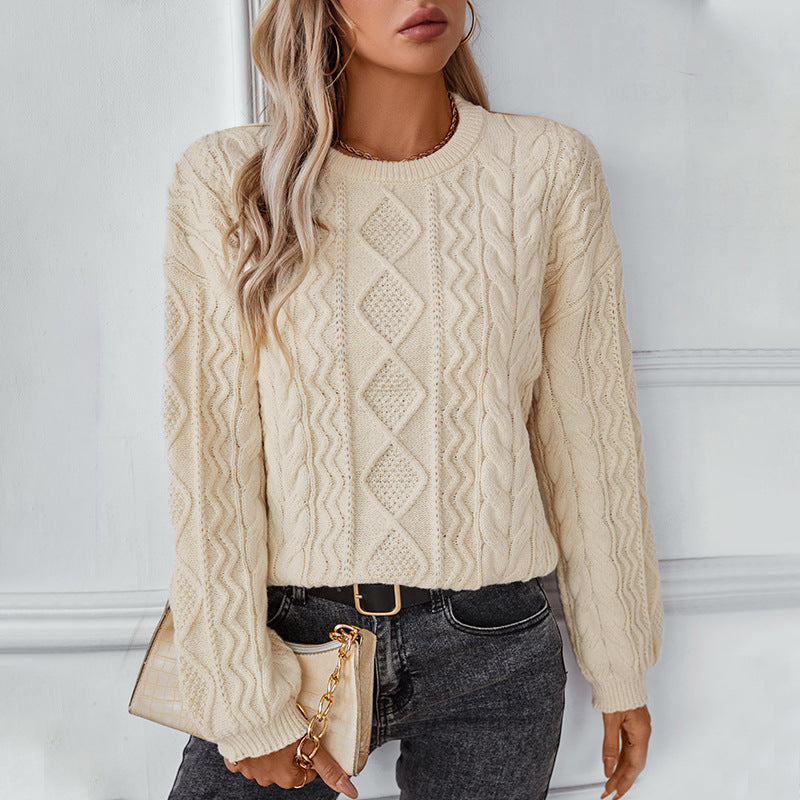 Damen Grobstrickpullover mit strukturiertem Zopfmuster Sovae
