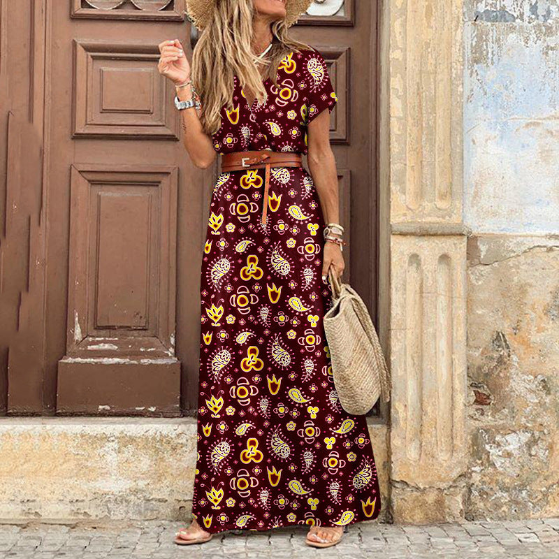 Damen Maxikleid mit tiefem V-Ausschnitt und asymmetrischem Saum Sovae