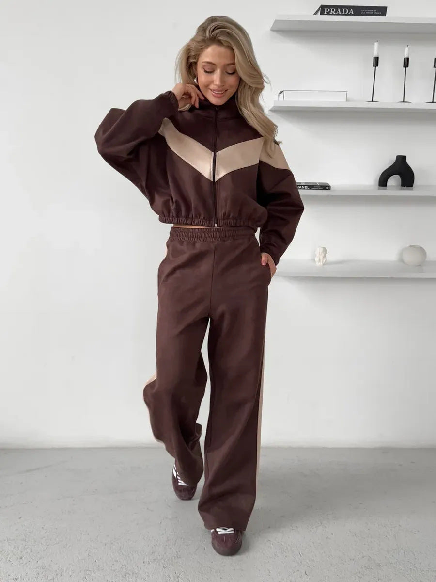 Damen sportlicher Fleece-Loungewear-Anzug mit Reißverschluss Sovae