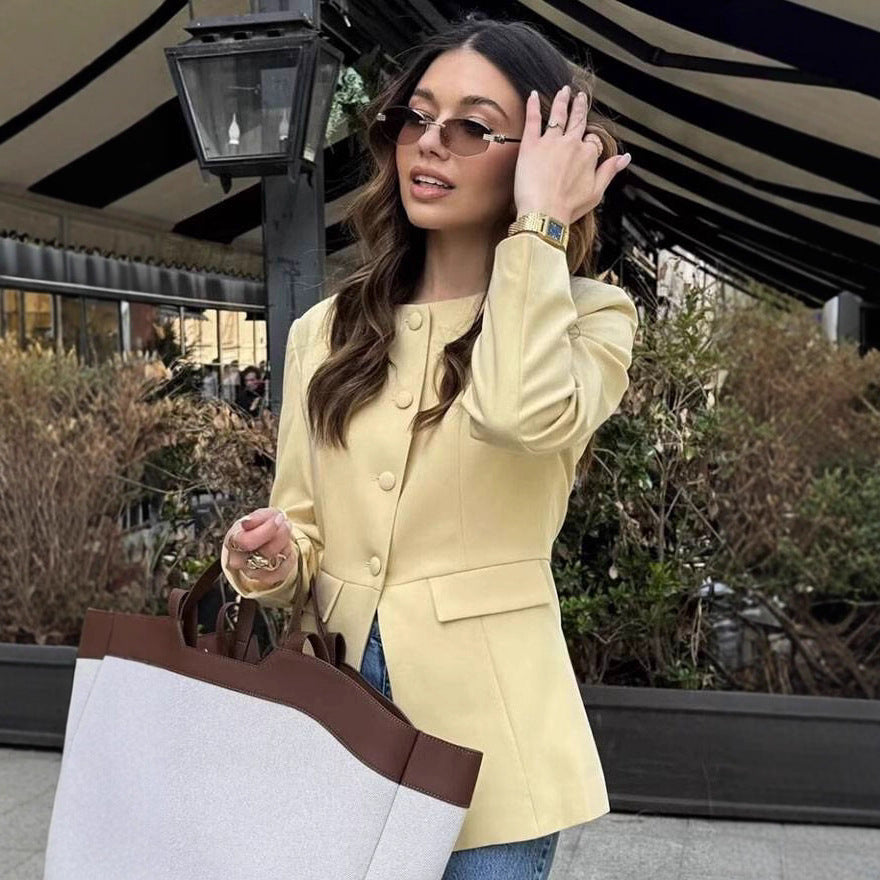 Damen Strukturierte Blazerjacke mit eleganter Knopfleiste und aufgesetzten Taschen Sovae