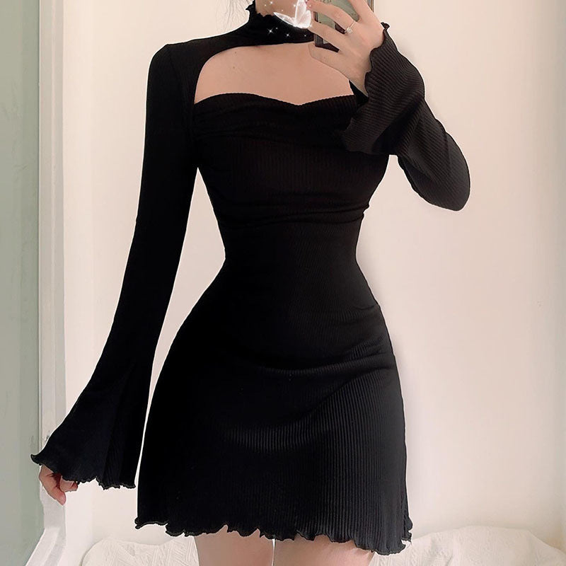 Damen Elegantes Minikleid mit längeren Ärmeln und raffiniertem Ausschnitt Sovae