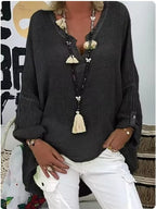 Damen lässiges Leinenbluse mit tiefem V-Ausschnitt und dekorativen Quasten Sovae