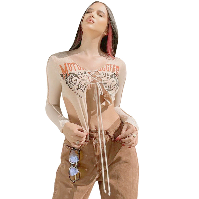 Damen Langärmeliges cropped Oberteil mit Schnürung Sovae
