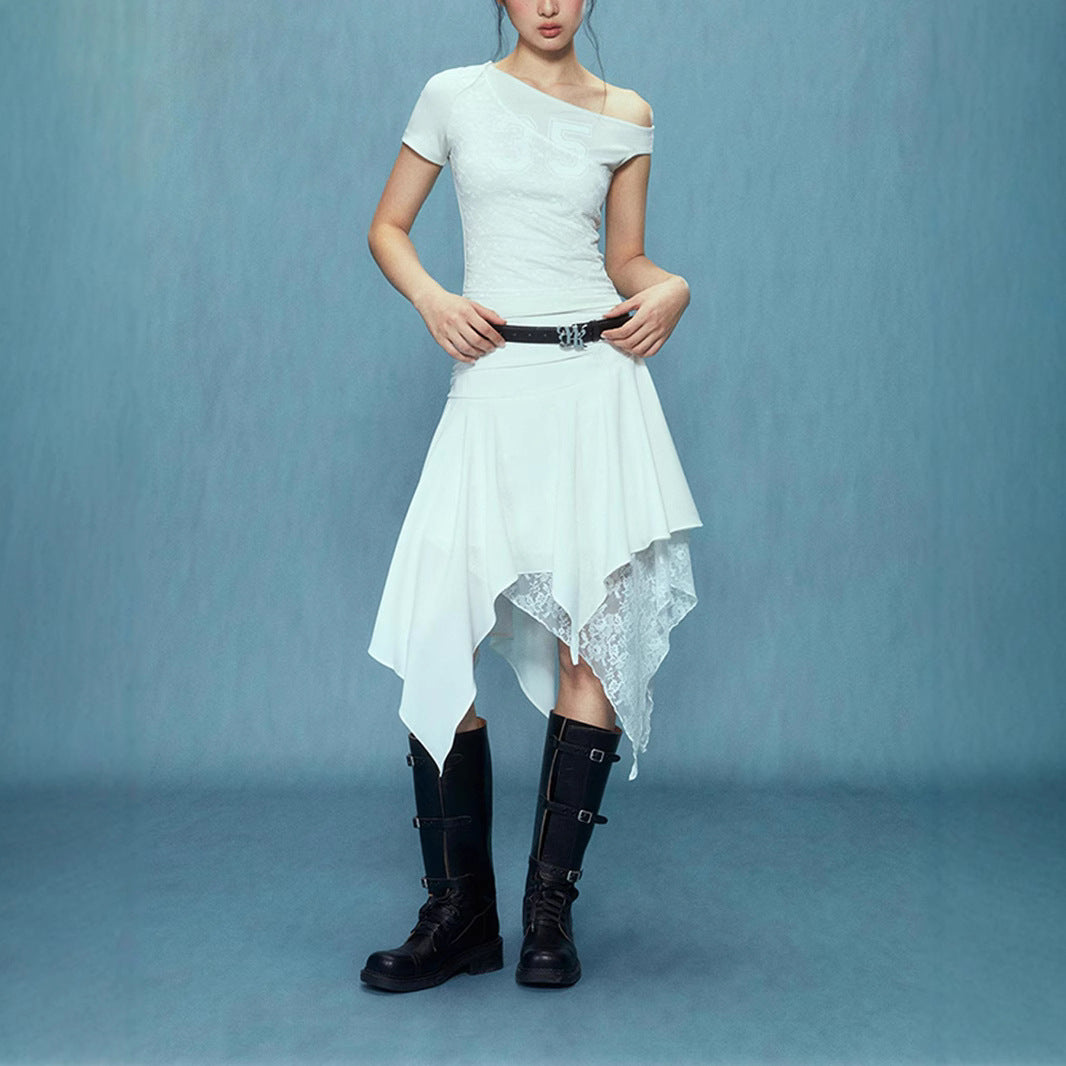 Damen asymmetrischer Spitzenrock mit Raffung und elegantem Design Sovae