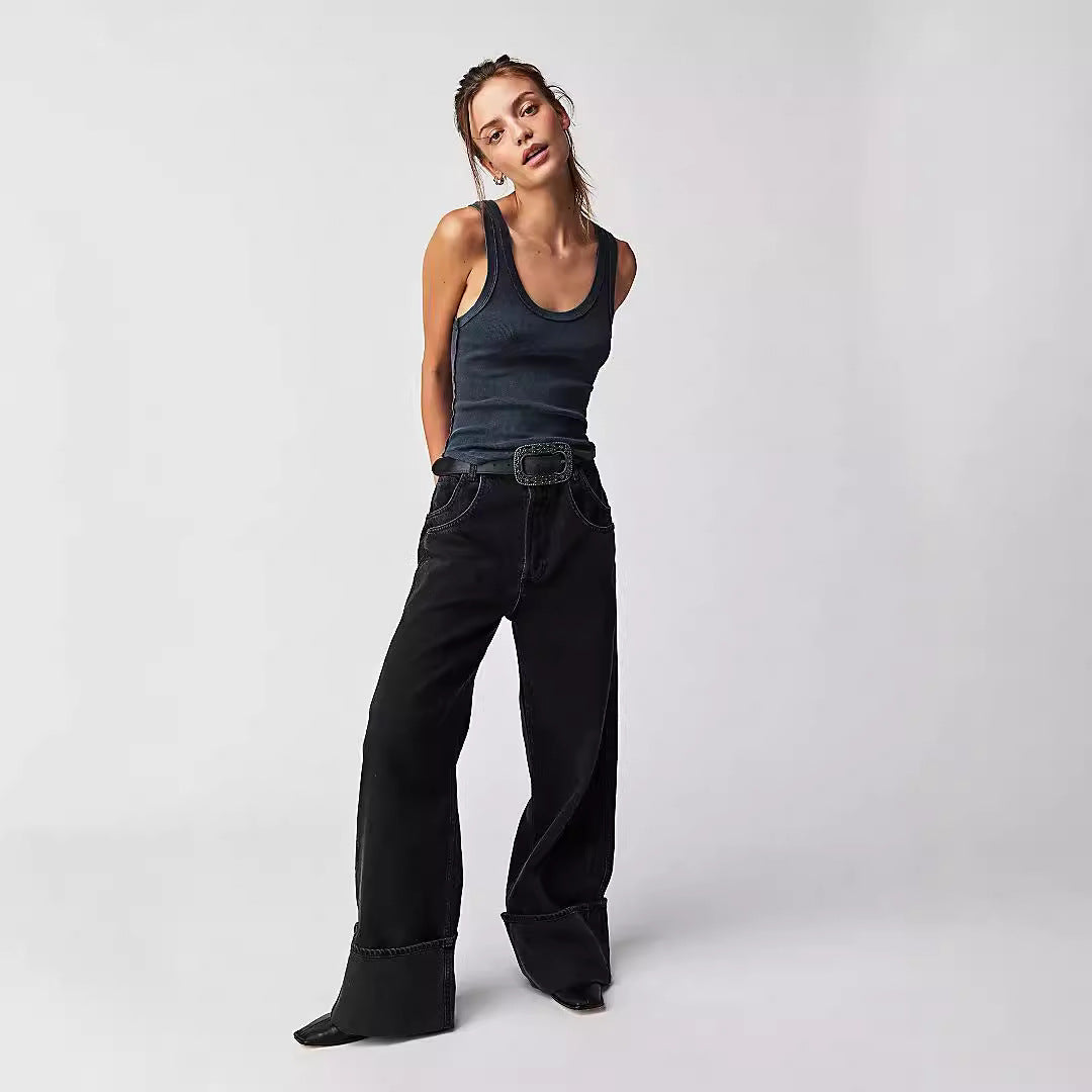 Damen Weit geschnittene Jeans mit elegantem Saum Sovae