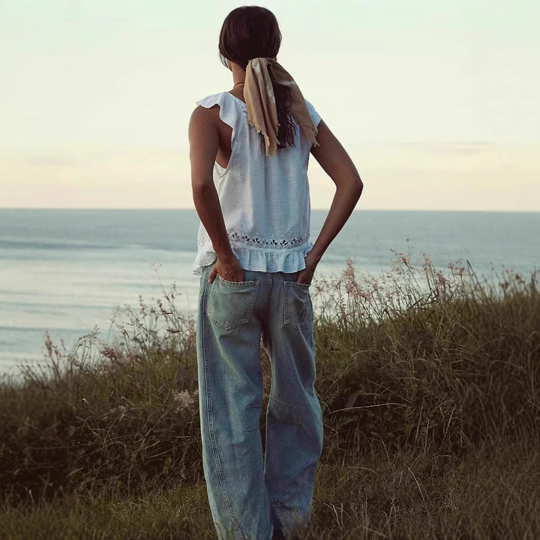 Damen luftiges Spitzen-Top mit fröhlichen Details Sovae