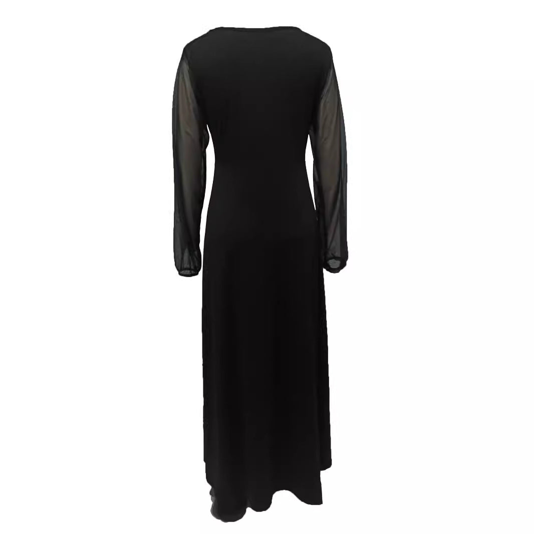 Damen Elegantes Maxikleid mit transparenten Ärmeln und hohem Schnitt Sovae