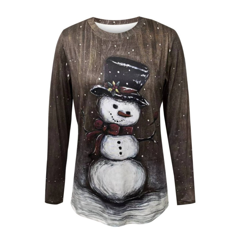 Damen Langarmshirt mit winterlichem Schneemann-Motiv Sovae