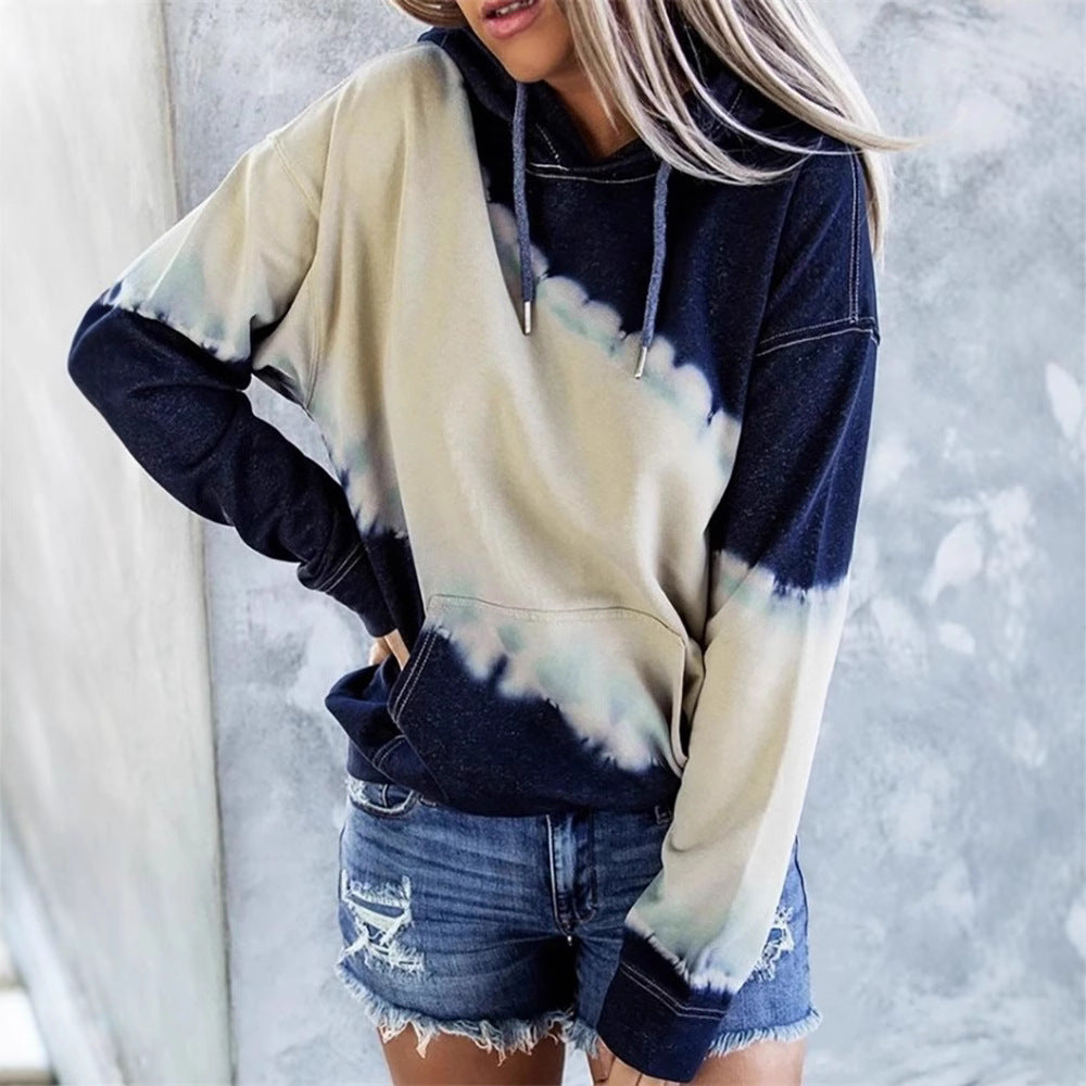Damen lockerer Hoodie mit tieferem Kragen und einzigartigem Batikdesign Sovae
