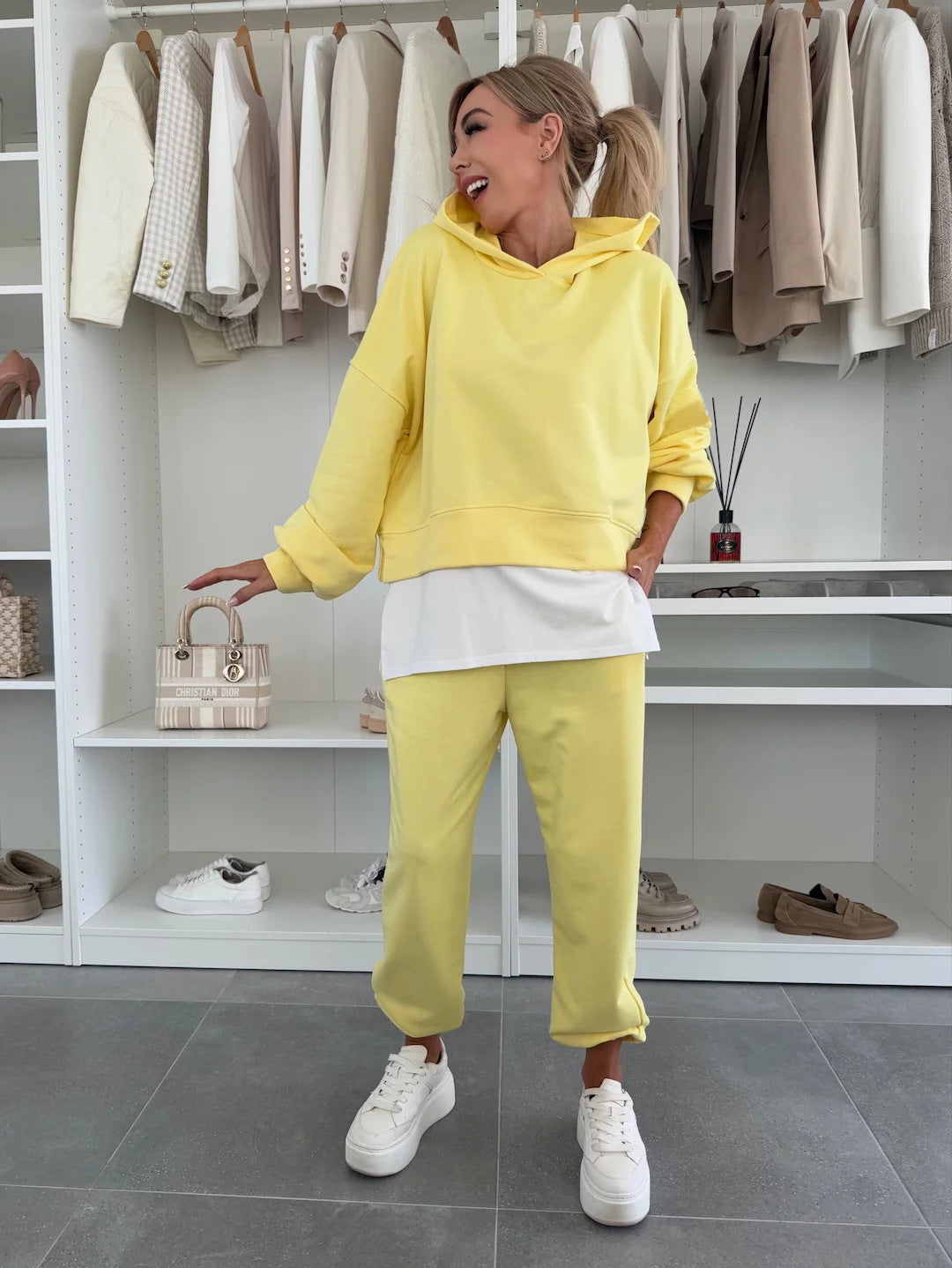 Damen lässiger Oversized Hoodie mit elastischem Bund und weiten Jogginghose Set Sovae