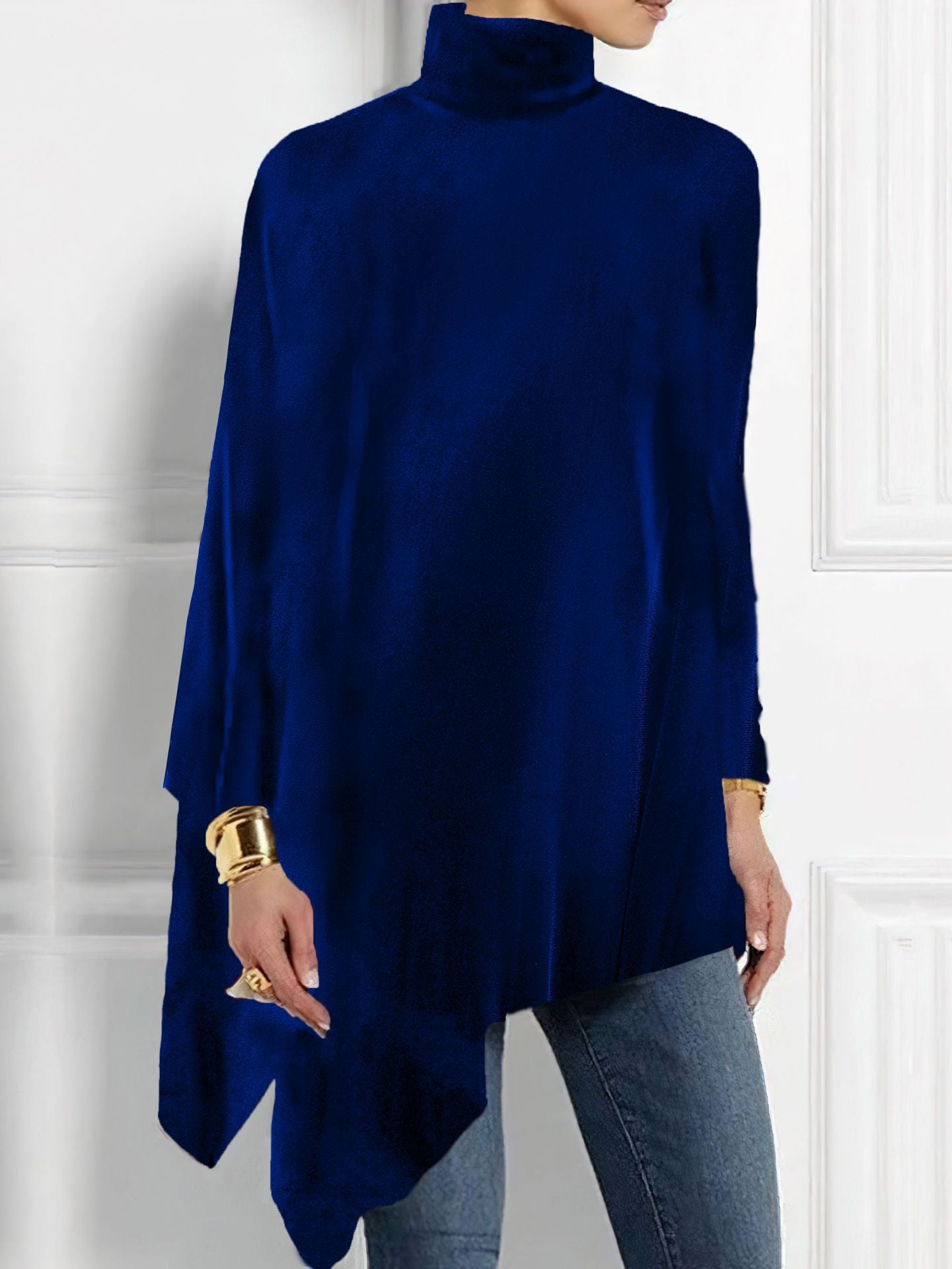 Damen edles Kapuzenponcho mit asymmetrischem Saum Sovae