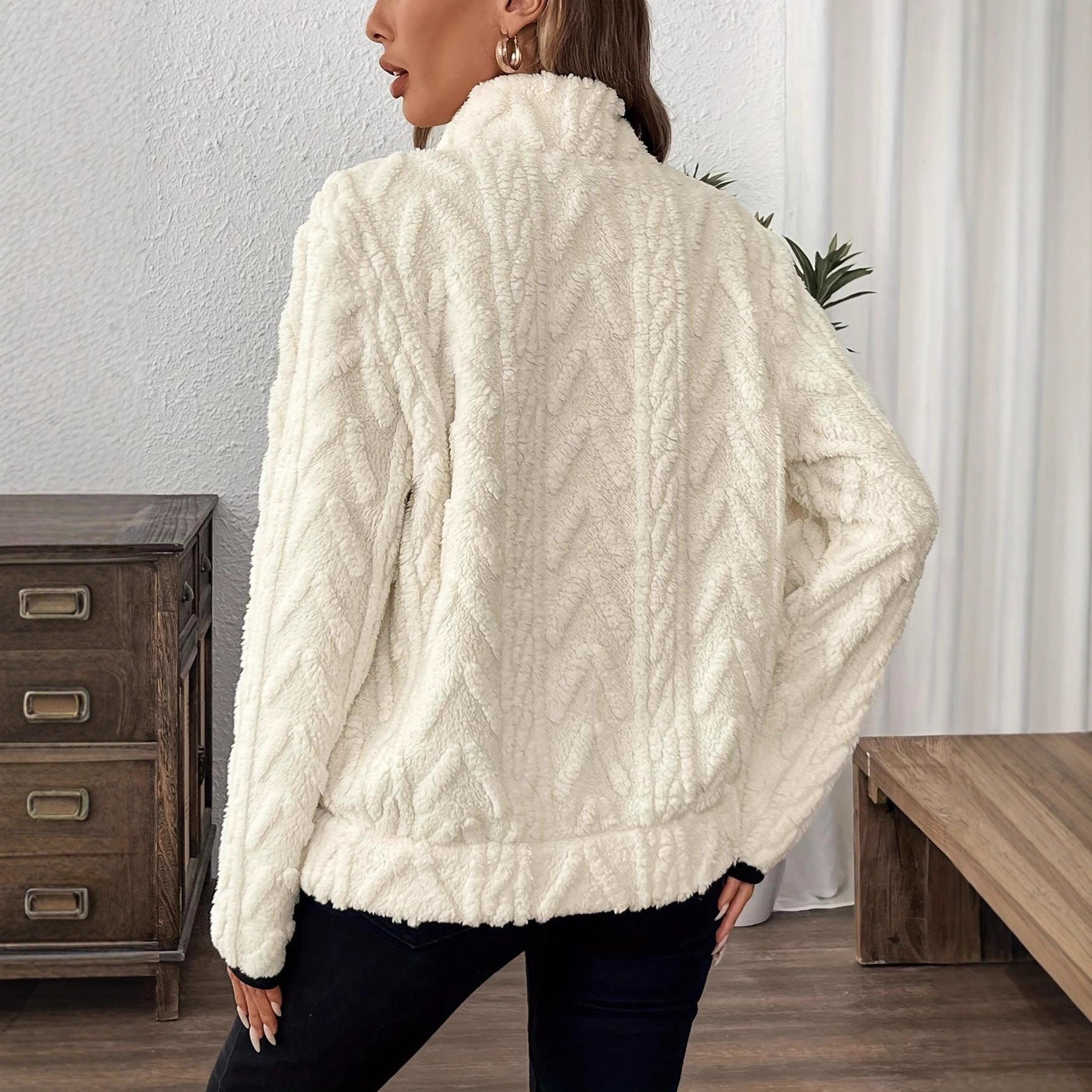 Damen modischer Fleece-Pullover mit halbem Reißverschluss und Taschen Sovae
