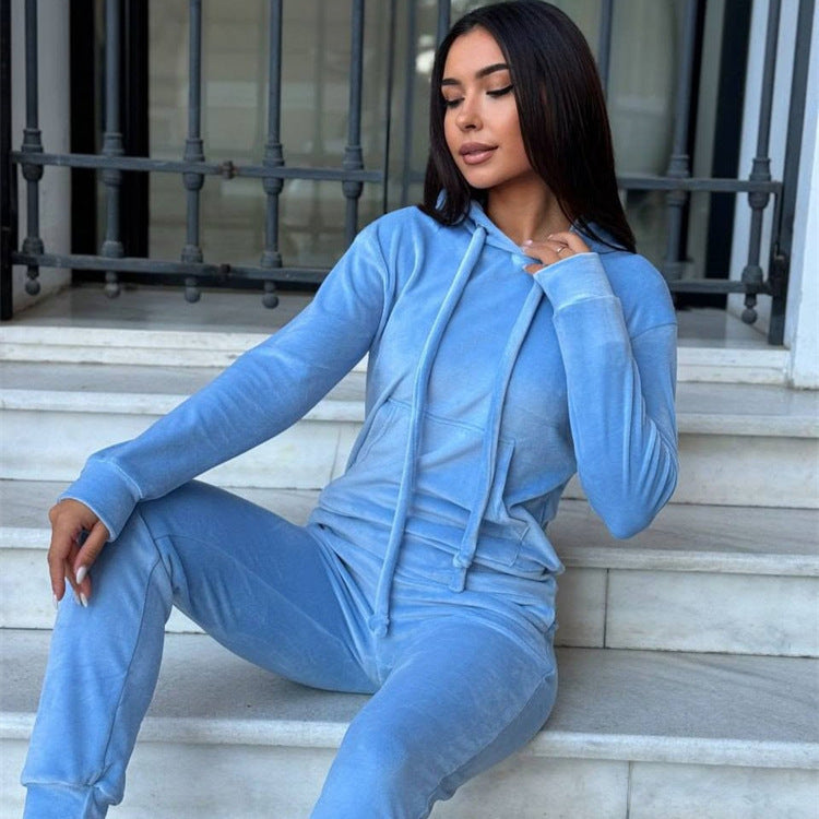 Damen Luxuriöses Fleece-Loungewear-Set mit Kapuze Sovae