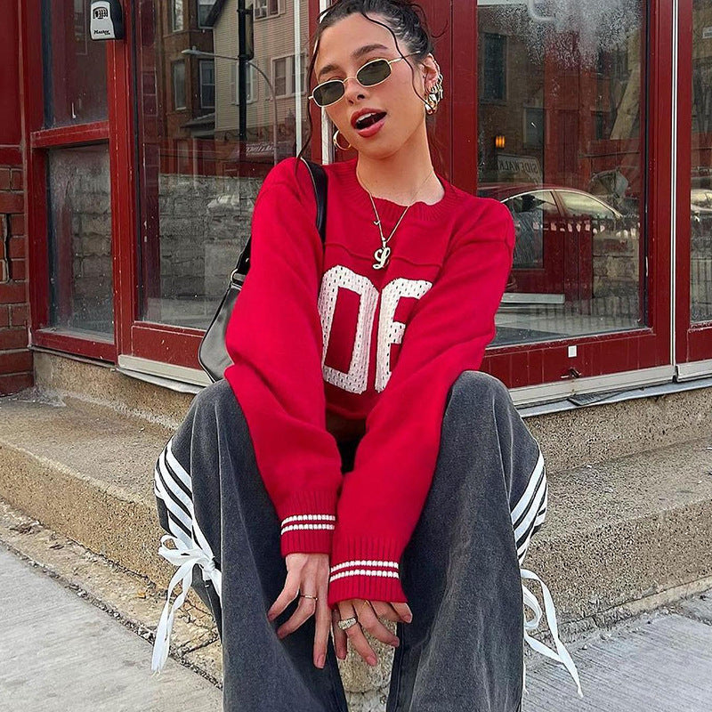 Damen modisches Crop-Pullover im sportlichen Look mit auffälligem Druck Sovae