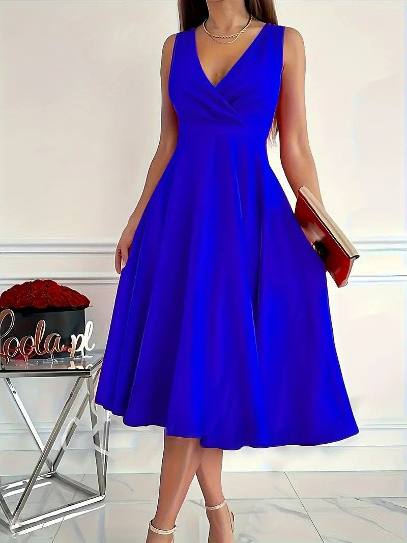 Damen A-Linien-Kleid mit V-Ausschnitt und schmeichelndem Schnitt Sovae