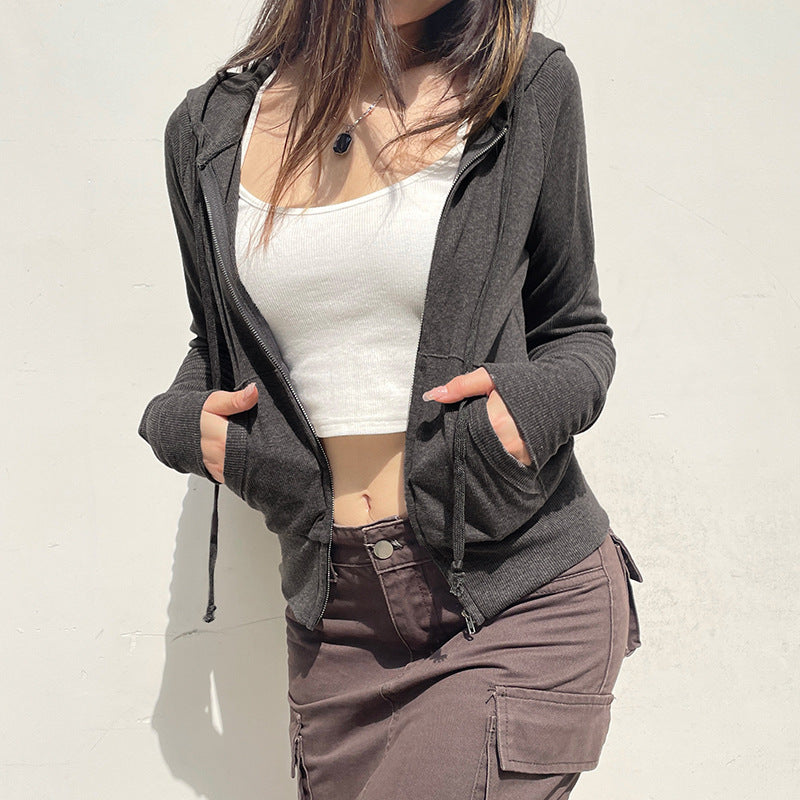 Damen lässige Kapuzenjacke mit kurzem Schnitt Sovae