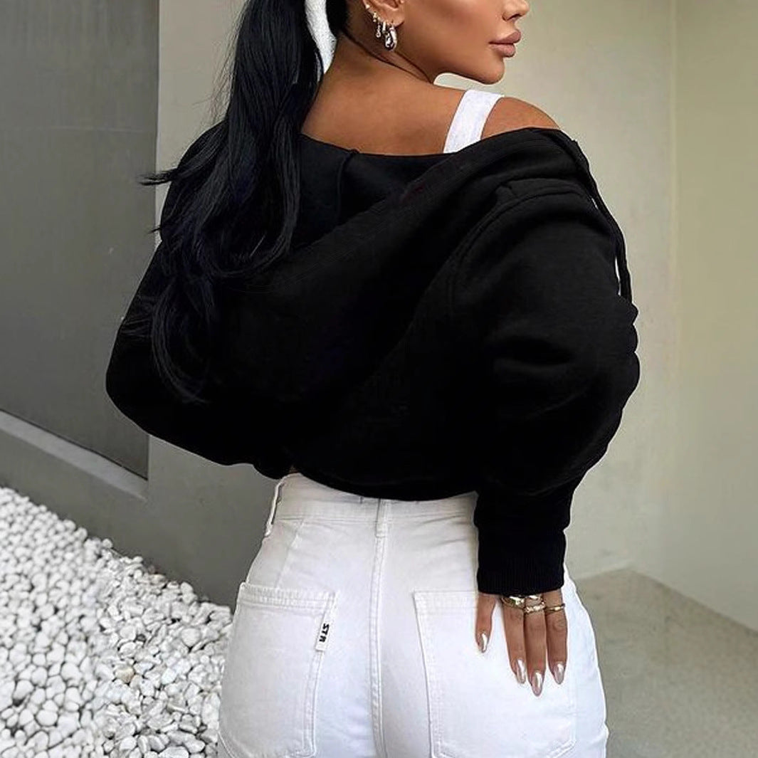 Damen cropped Kapuzenjacke mit Reißverschluss und lässigem Schnitt Sovae