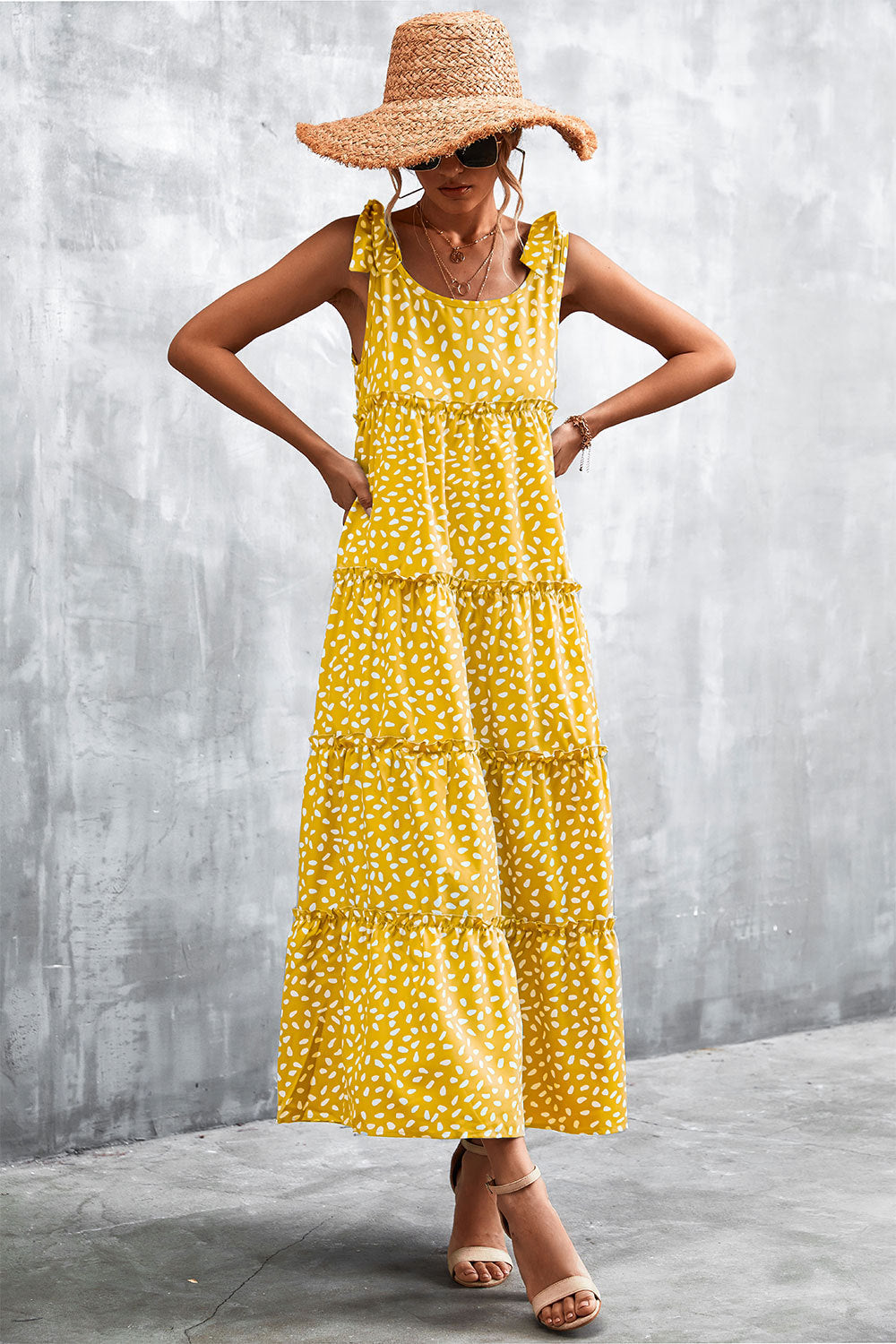 Damen Maxikleid mit verspieltem Volant und zartem Muster Sovae