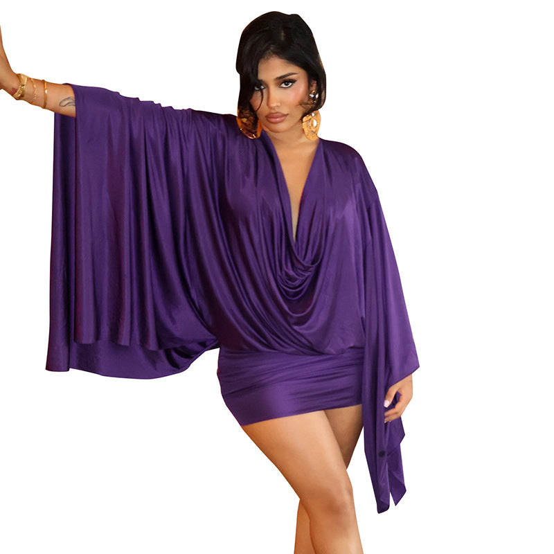Damen elegantes Drapiertes Kleid mit asymmetrischem Saum Sovae