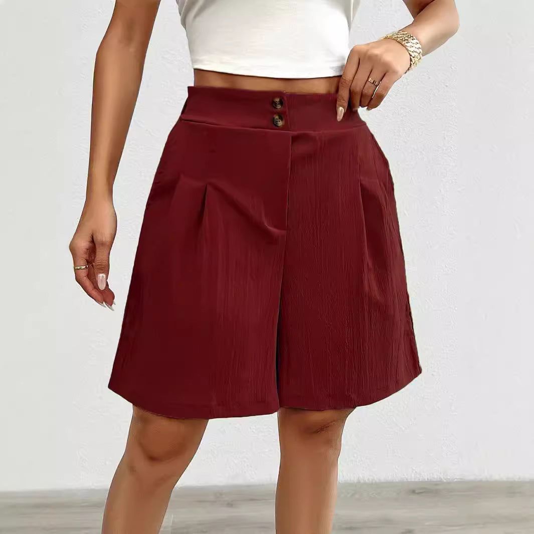 Damen Elegante Shorts mit Knopfverschluss und faltigem Design Sovae
