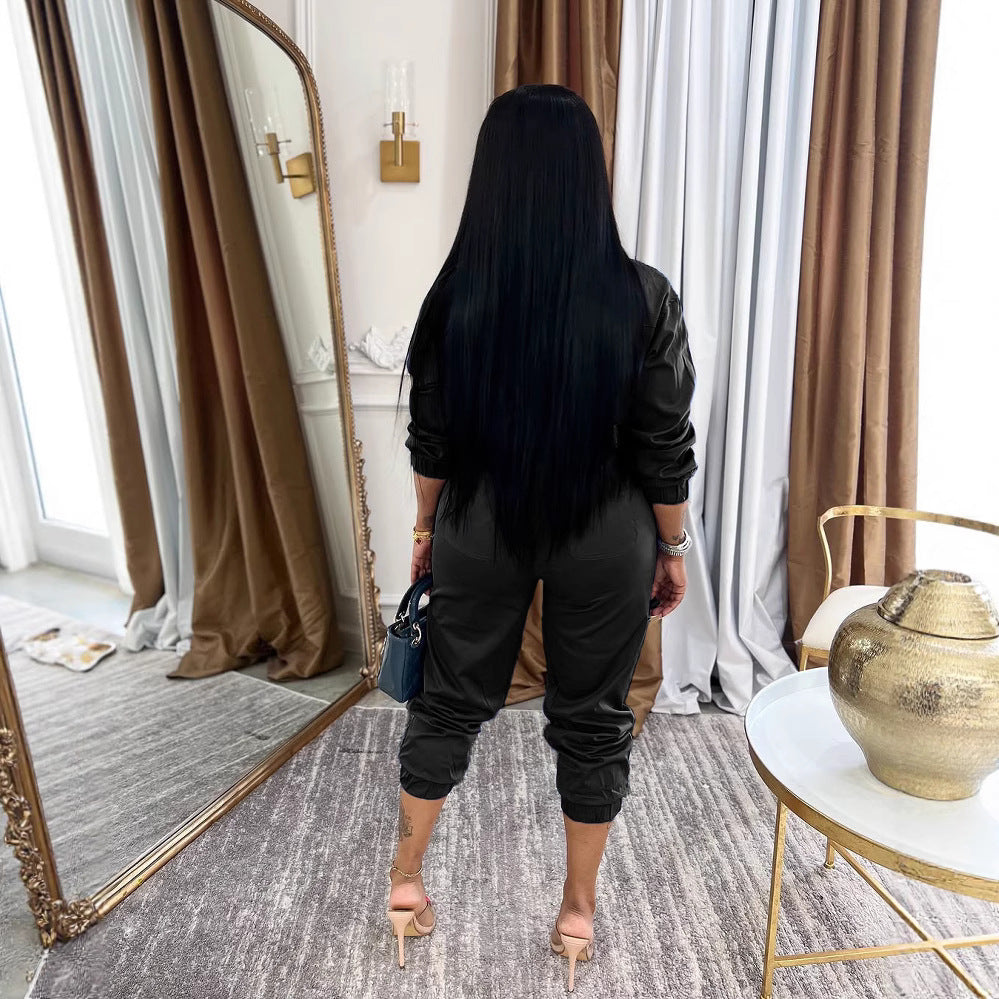 Damen Sportlicher Jumpsuit mit Reißverschluss und elastischem Bund Sovae
