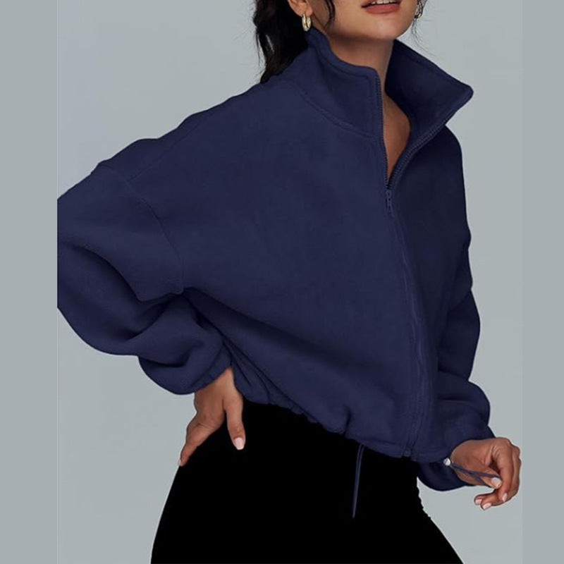 Damen modischer Oversized Pullover mit hohem Kragen und Reißverschluss Sovae