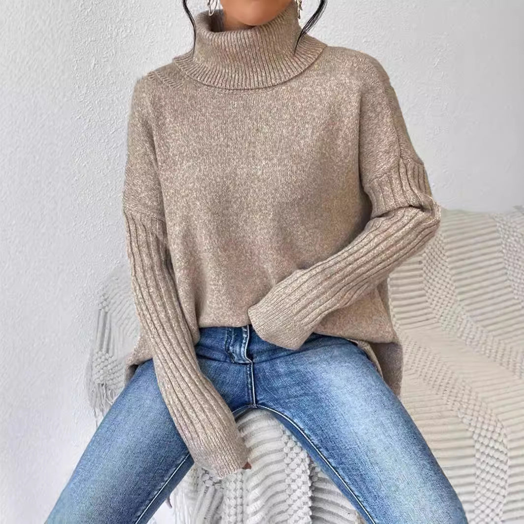 Damen lässiger Pullover mit Stehkragen und asymmetrischem Schnitt Sovae
