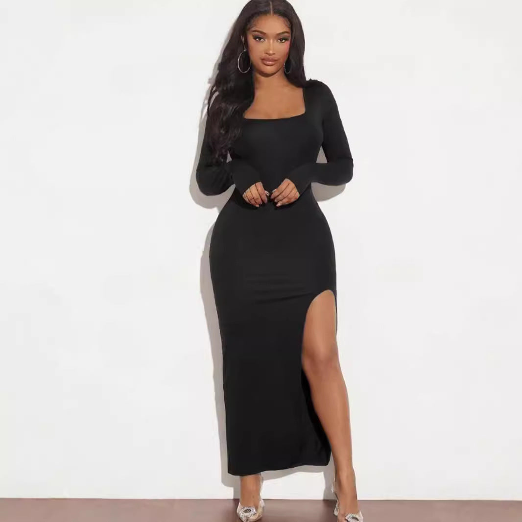 Damen Maxikleid mit tiefem Ausschnitt und ansprechendem Schlitz Sovae