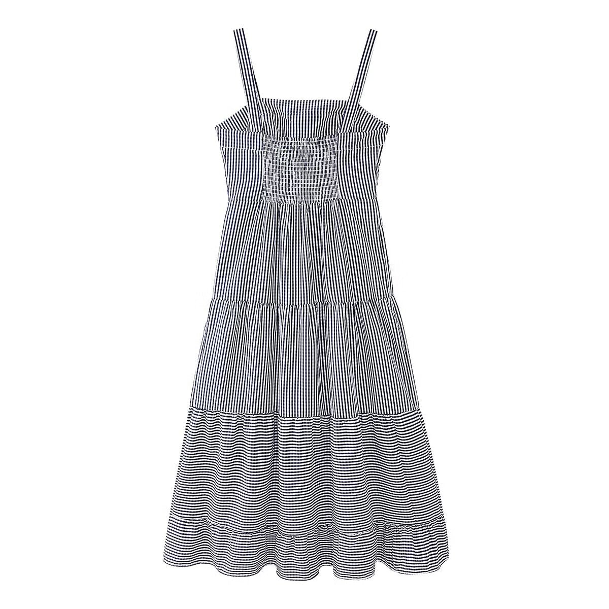 Damen luftiges Maxikleid mit Streifenmuster und floralen Stickereien Sovae