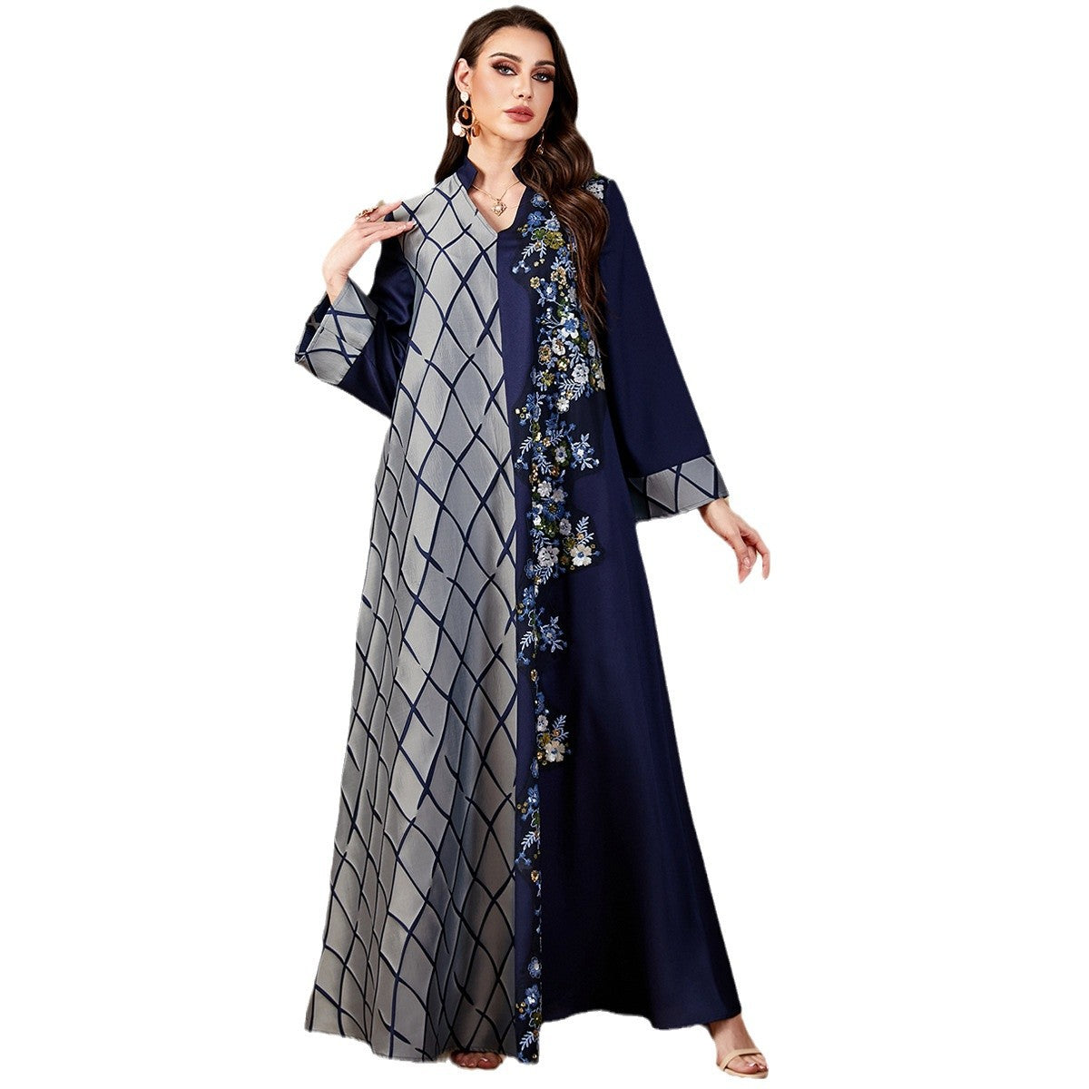Damen Elegantes Maxikleid mit floralem Akzent und graphischem Design Sovae