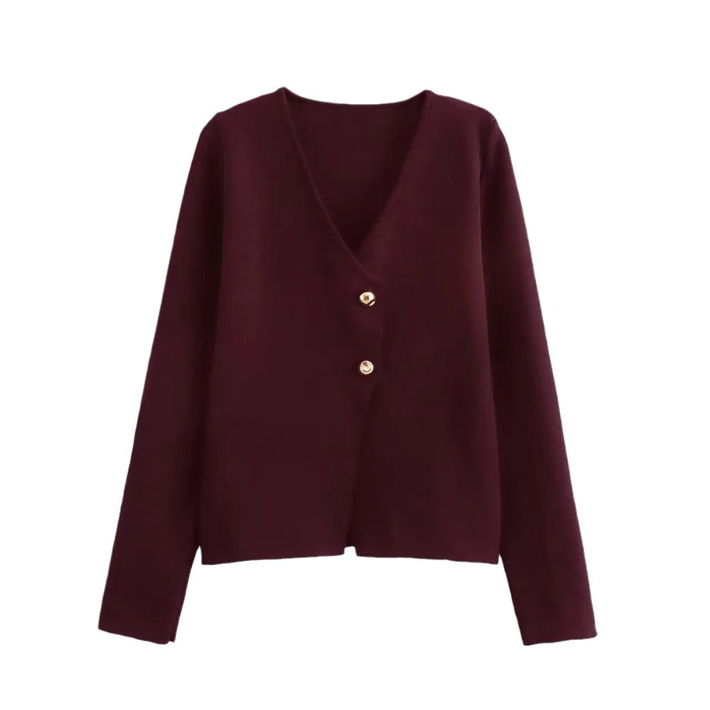 Damen angenehm weicher Strickpullover mit elegantem V-Ausschnitt und maritimen Knopfdetails Sovae