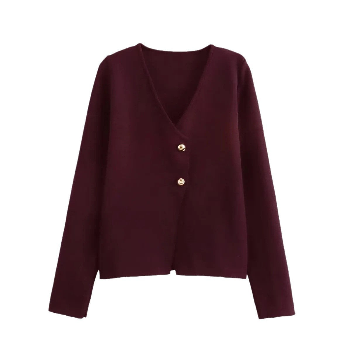 Damen angenehm weicher Strickpullover mit elegantem V-Ausschnitt und maritimen Knopfdetails Sovae