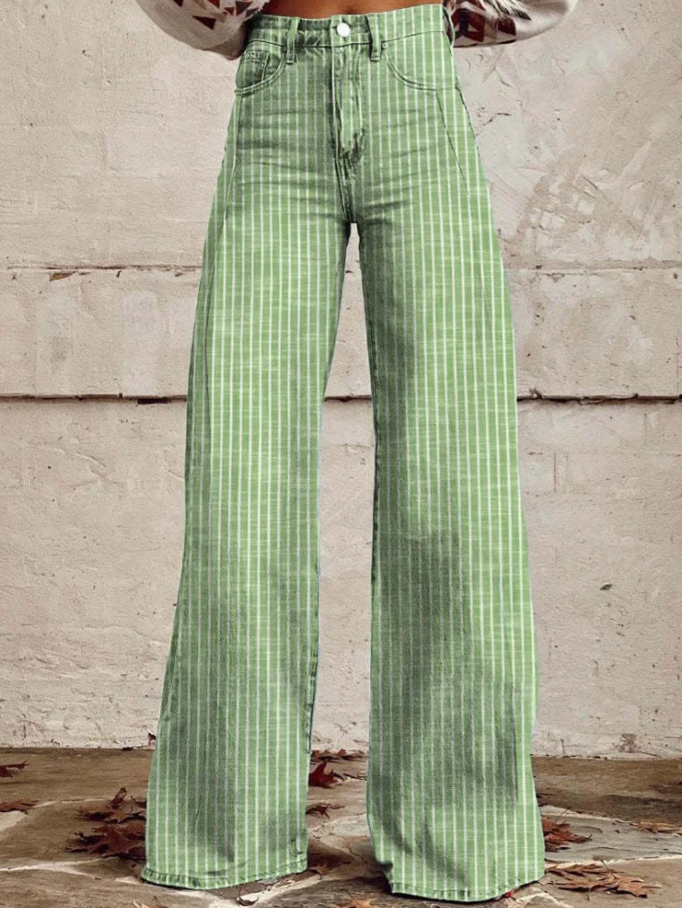 Damen Hochtaillierte Wide-Leg Jeans mit Streifen Sovae