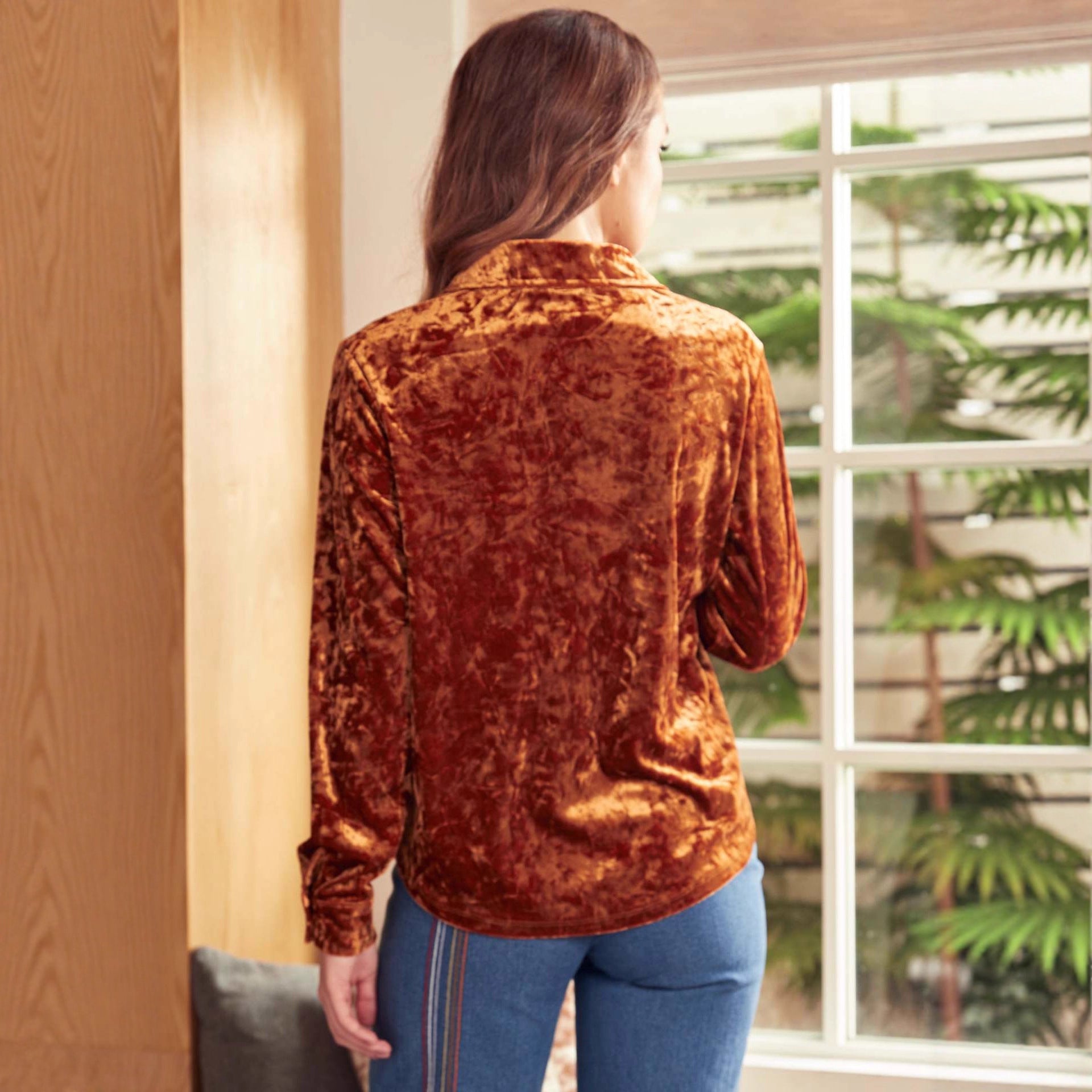 Damen Luxuriöse Veloursbluse Sovae