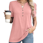 Damen modisches und bequemes Kurzarm-Shirt mit Knopfdetails Sovae