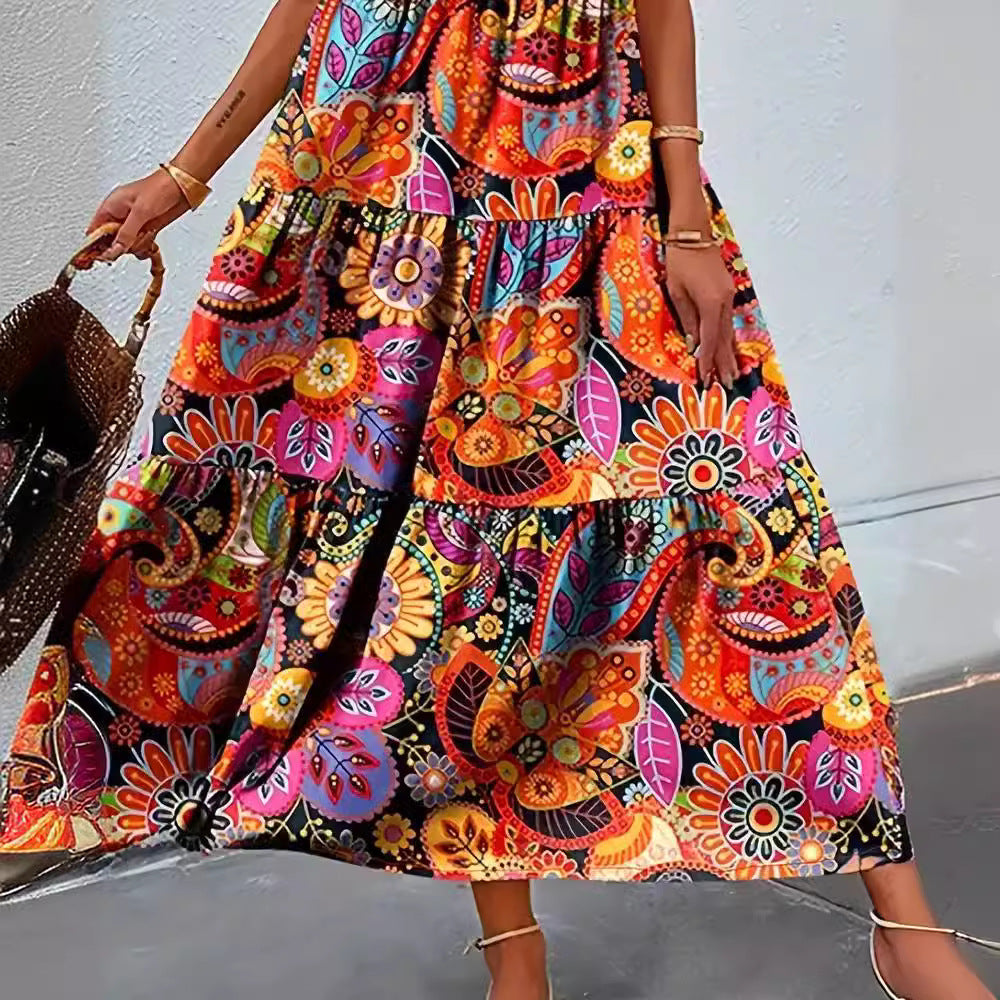 Damen Maxikleid mit floralen Mustern und voluminösem Schnitt Sovae
