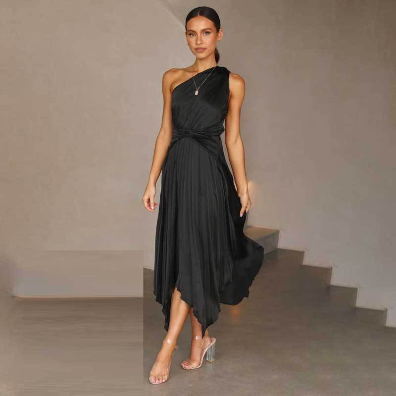 Damen asymmetrisches plissiertes Maxikleid Sovae