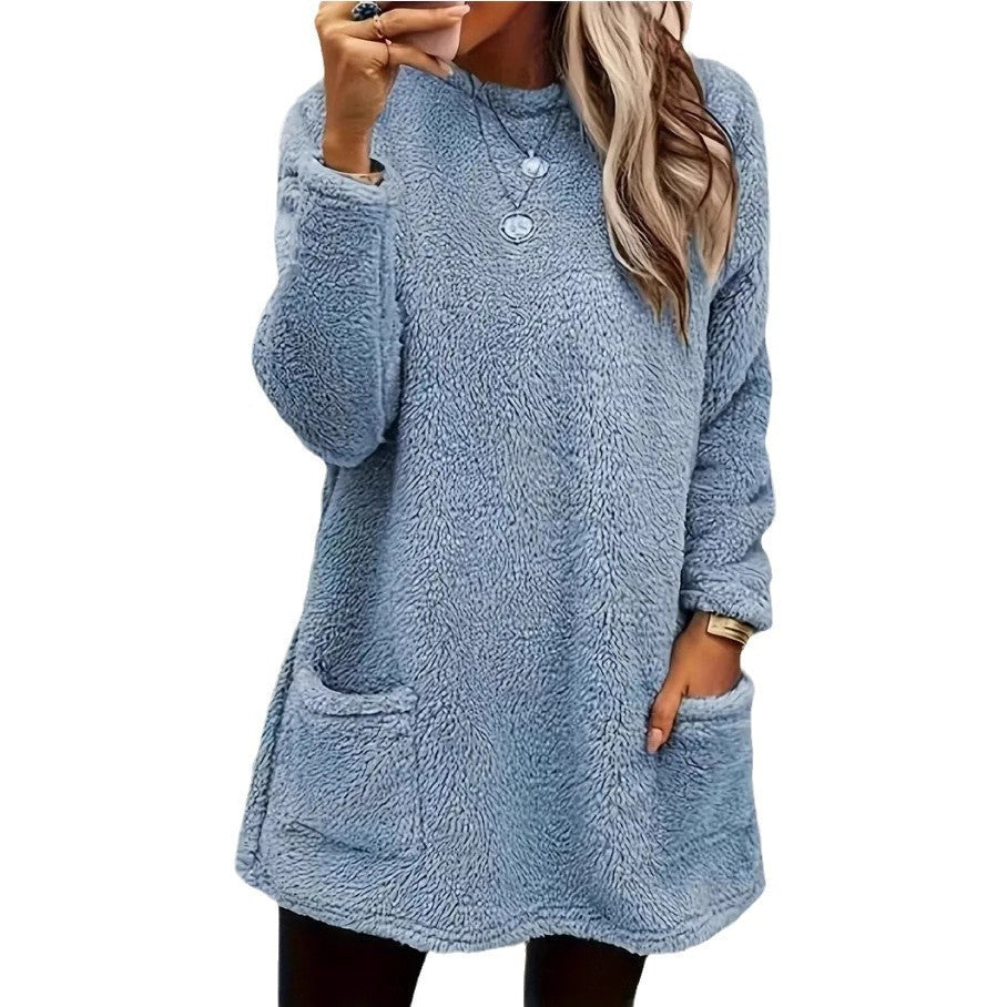 Damen gemütlicher Fleece-Pullover mit praktischen Taschen Sovae