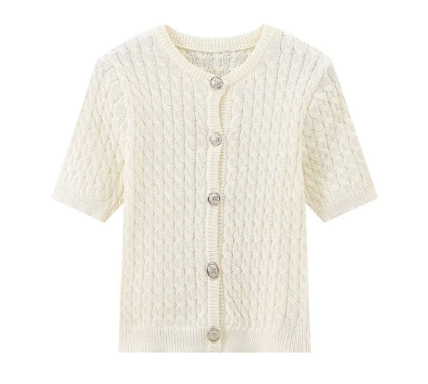 Damen Kurzarm-Strickjacke mit strukturiertem Muster und Knopfdetails Sovae